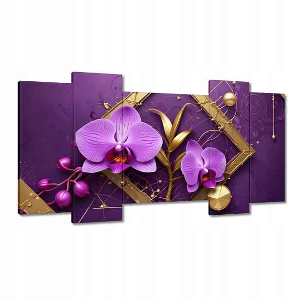 Obrazy 120x65 Fialové orchideje a zlato