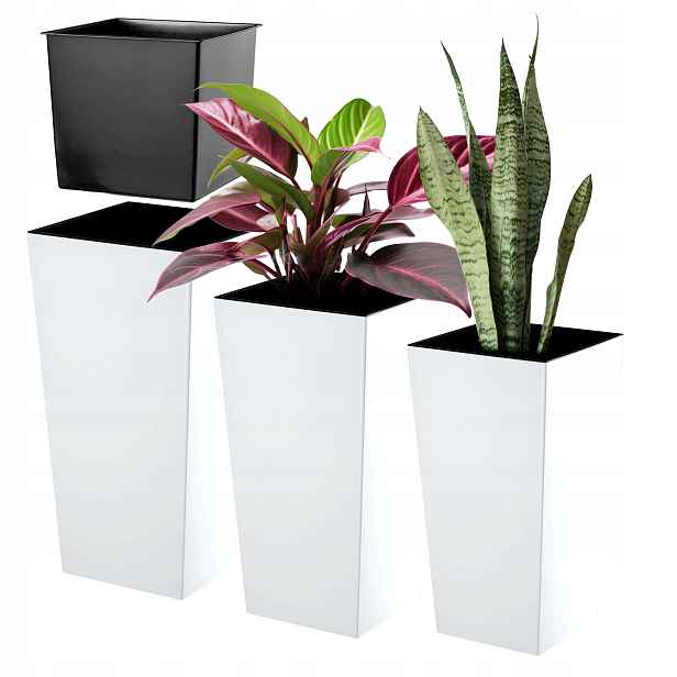 Set 3ks Květináč Vložka Vysoká Velká Bílá 47+57+68 cm