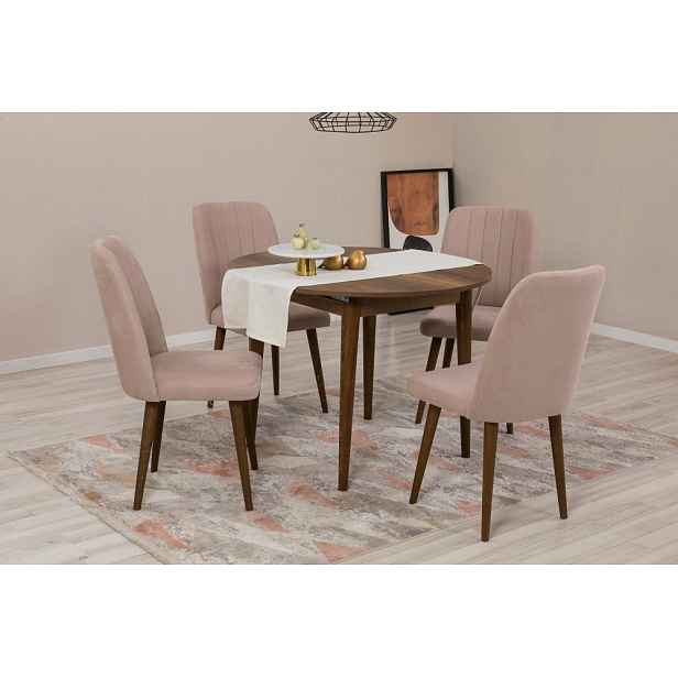 Jídelní set s rozkládacím stolem a židlemi (5 kusů) Vina 0900 - Walnut, Stone