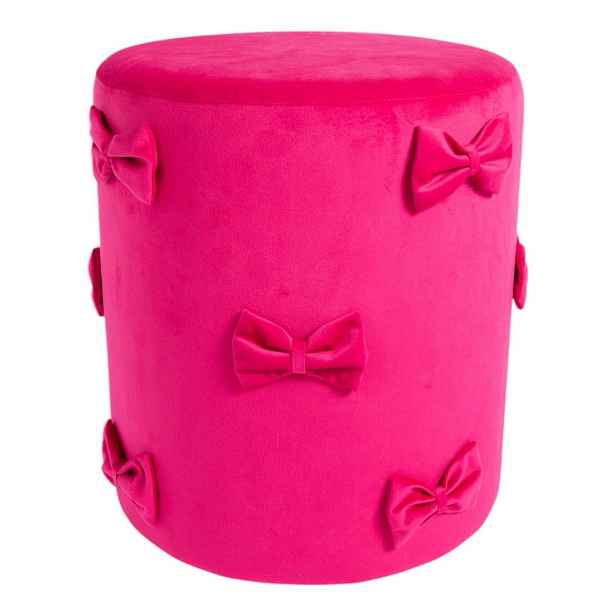 Růžový sametový taburet s mašlemi Pouf Bow fuchsie – 37*37*42 cm Mars & More