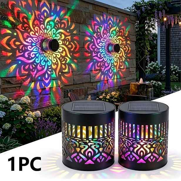 TEMU RGB Solární Mandala Světlo, Solární Plotové Světlo, Venkovní Dekorativní Kovové Nástěnné Světlo, Stupeň IP65, Vydává Teplé Barevné Světlo,