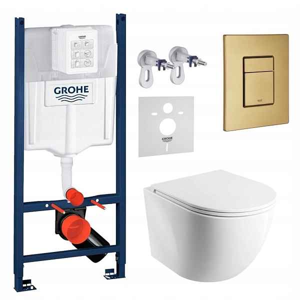 Wc sada Grohe s mísou Wc Cspmwbp a tlačítkem zlatá kartáčovaná Fresh