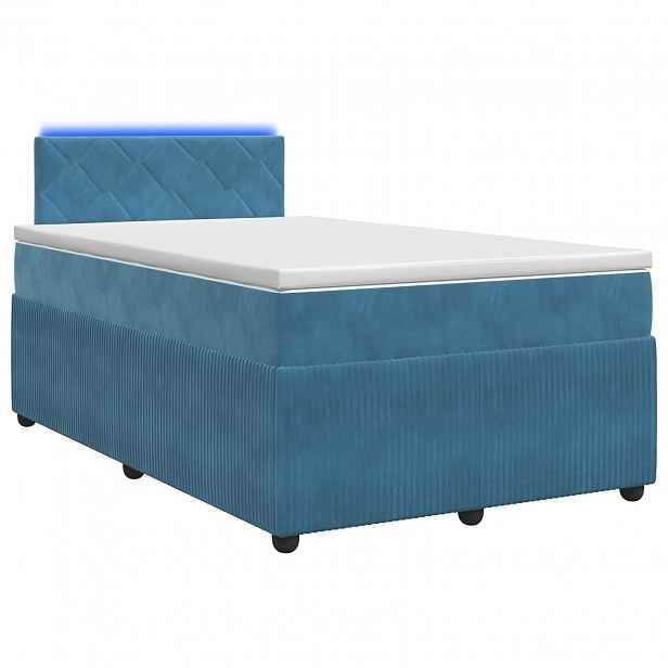 vidaXL Postel boxspring s matrací s LED pásky Modrá 120 x 190 cm Samet