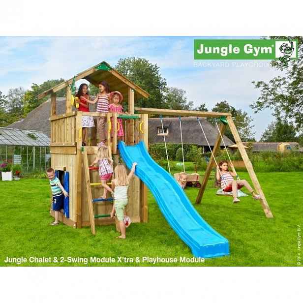 Hřiště Jungle Chalet se skluzavkou, modulem Playhouse a 2-Swing Frame