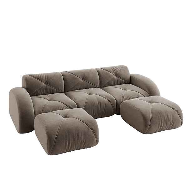 WISHDOR SEDACÍ SOUPRAVA Chenille Taupe se 2 taburety