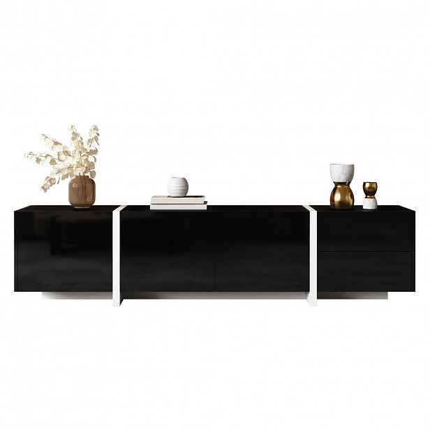 STILVORA TV STOLEK v černé barvě se zásuvkami a dvířky do obýváku, 170×30×39 cm