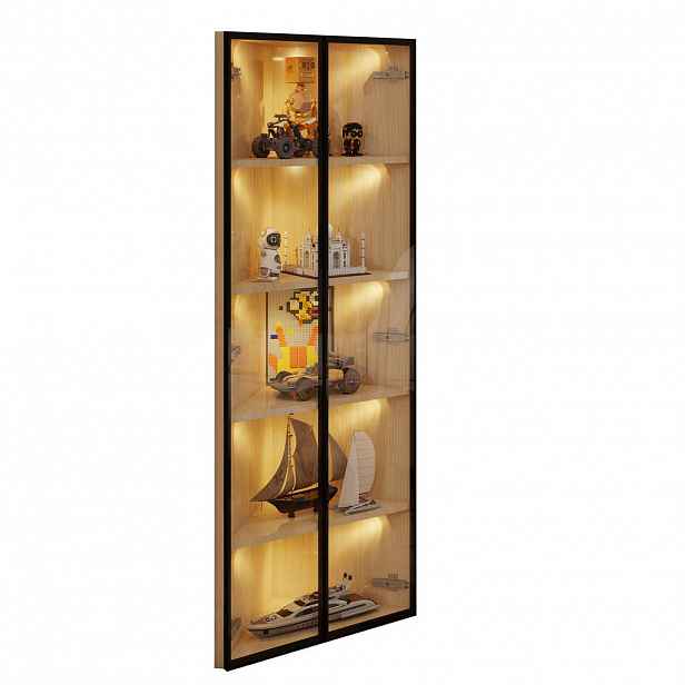 FLIEKS VITRÍNA 62cm Dub Sklo LED Rohová Moderní