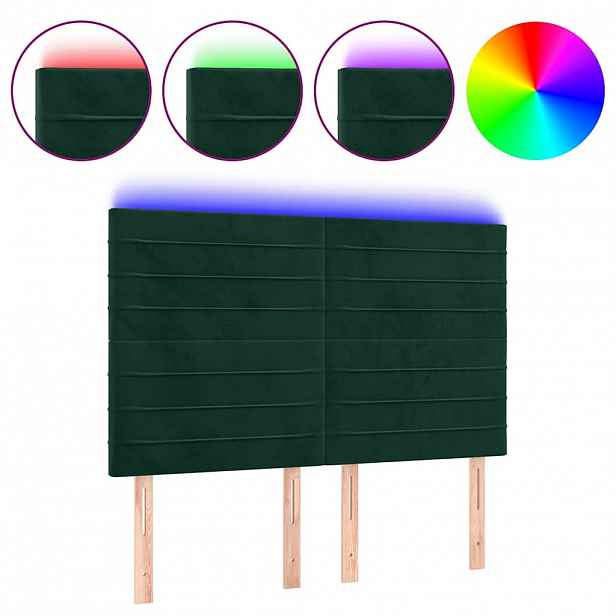 vidaXL Čelo postele s LED tmavě zelená 144x5x118/128 cm samet