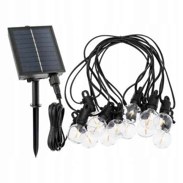 Lotti led bulb fil. řetěz solar 12L-E12-G40-F Ww 5m