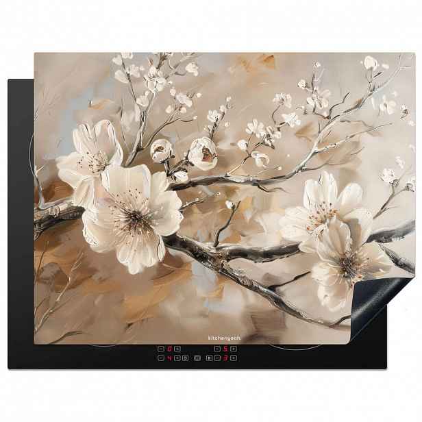 MuchoWow KRYT NA INDUKČNÍ DESKU Květiny - abstraktní - malované - béžové 77x59 cm