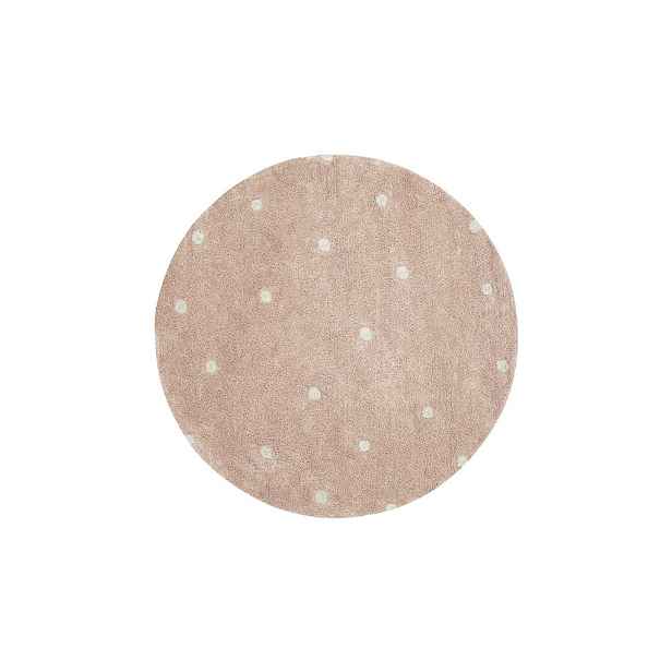 Světle růžový pratelný ručně tkaný bavlněný dětský koberec ø140 cm Round Dot Rose – Lorena Canals