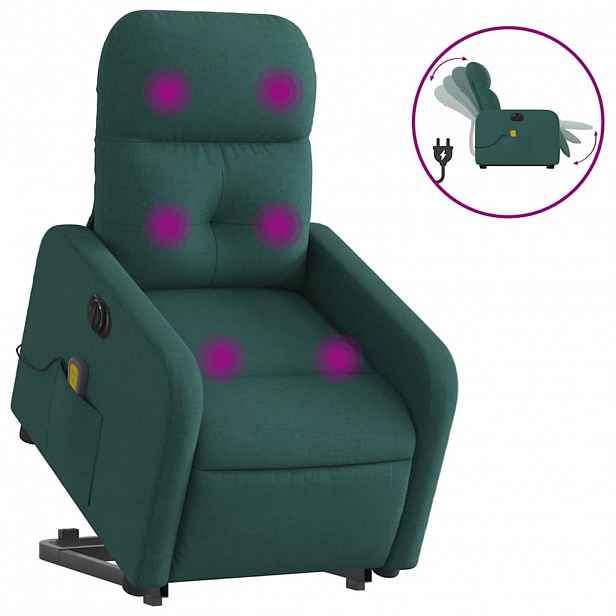 vidaXL Elektrické zvedací masážní polohovací křeslo zelené textil