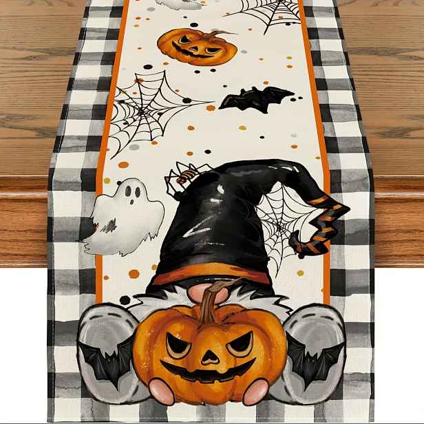 TEMU 1 ks, běhoun na stůl, běhoun na stůl s Halloween s skřítka, dýně a pavučiny, prachotěsný a otíratelný běhoun na stůl, ideální pro výzdobu