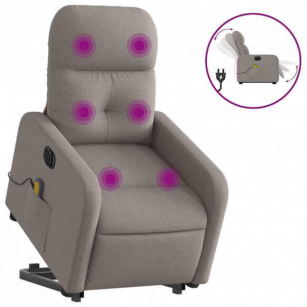 vidaXL Elektrické zvedací masážní polohovací křeslo taupe textil