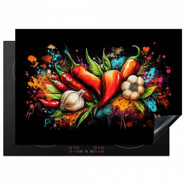 MuchoWow KRYT NA INDUKČNÍ DESKU Zelenina - paprika - česnek - graffiti - barva - barevné 75x52 cm