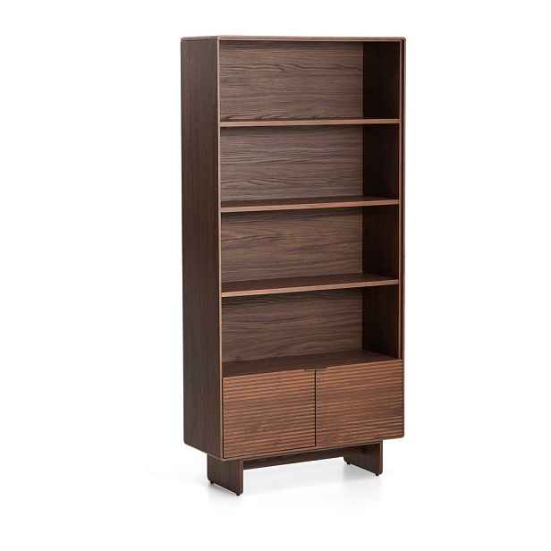 Regál v dekoru ořechu v tmavě přírodní barvě 90x190x35 cm Norlen – Kave Home