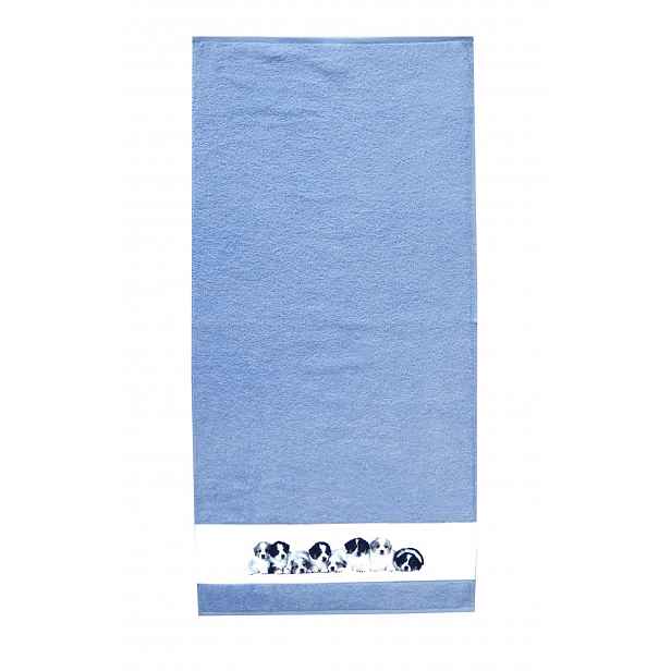 Dětský ručník 50x100 cm, motiv štěňata, modrý