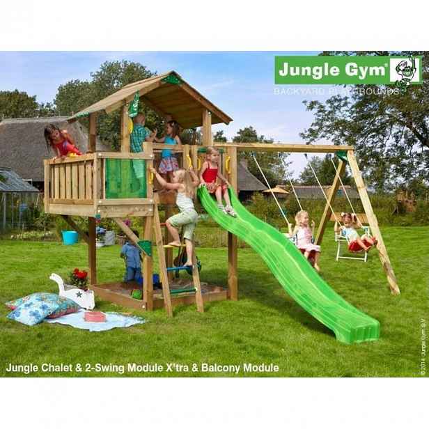 Hřiště Jungle Chalet se skluzavkou, modulem Balcony a 2-Swing Frame