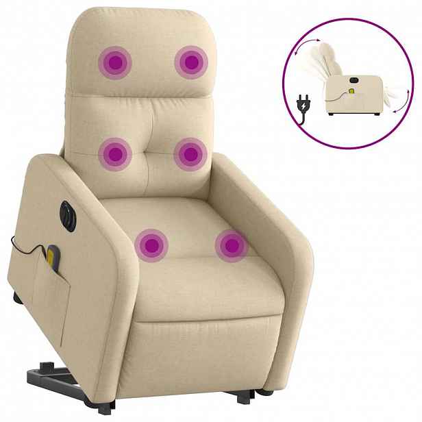 vidaXL Elektrické zvedací masážní polohovací křeslo krémové textil