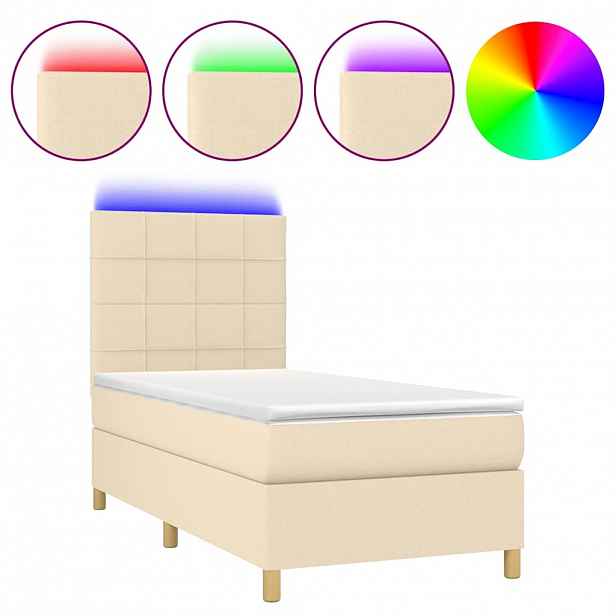 vidaXL Box spring postel s matrací a LED krémová 100x200 cm textil