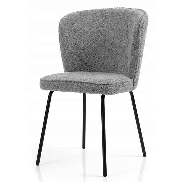 Křeslo je čalouněné tkaninou boucle Teddy Grey Lugano