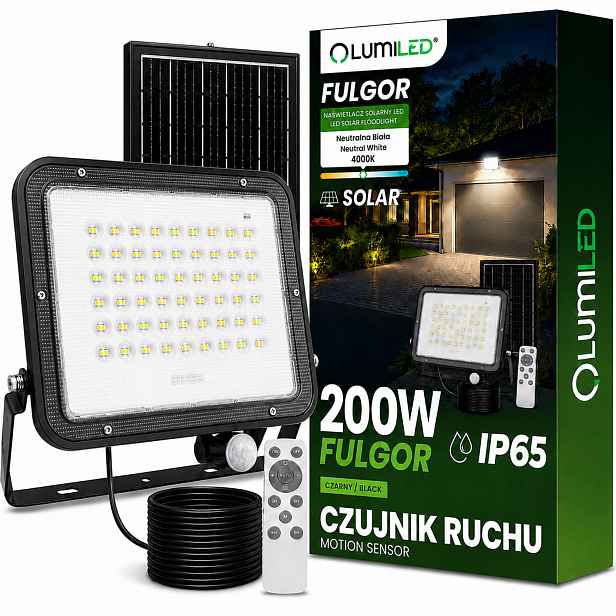 Solární Led reflektor Halogen 200W Zahradní lampa IP65 Pir senzor Ovladač