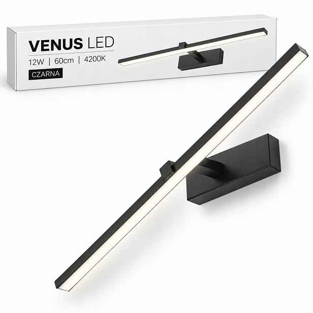 Led lampa Venus 12W 60 cm černá, osvětlení obrazů 4200K IP44 840lm