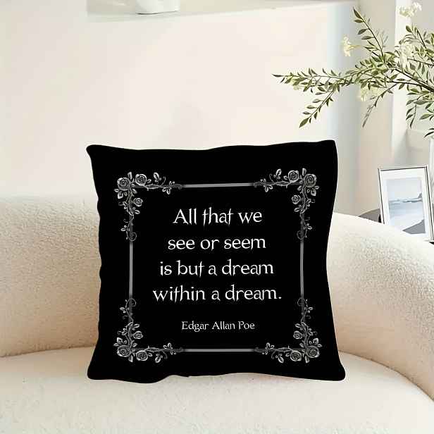 TEMU 1 ks SLDUSYEC26273 Retro polštářek s citátem Edgara Póa "A Dream a Dream", 18X18 palců, super měkký krátký plyš, jednostranný tisk, lze prát v