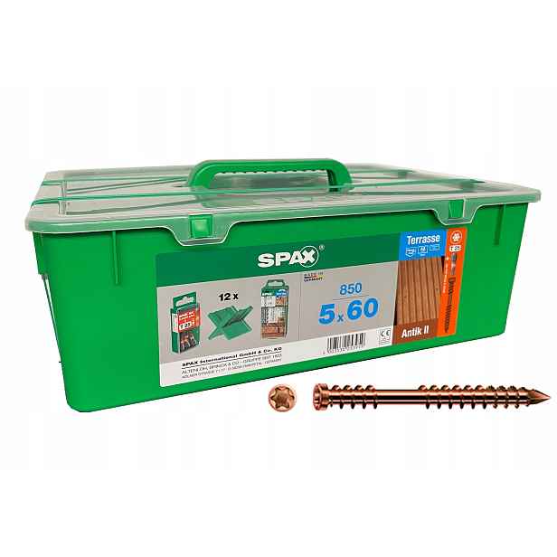Terasové vruty do dřeva Spax-d 5 x 60 mm Green box 850 ks staré zlato