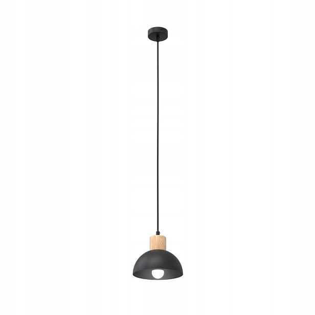 Závěsná lampa Seco černá s dřevem 1xE27 15W Emibig