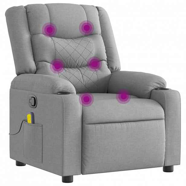 vidaXL Masážní křeslo s polohovacím mechanismem, světle šedé, látkové