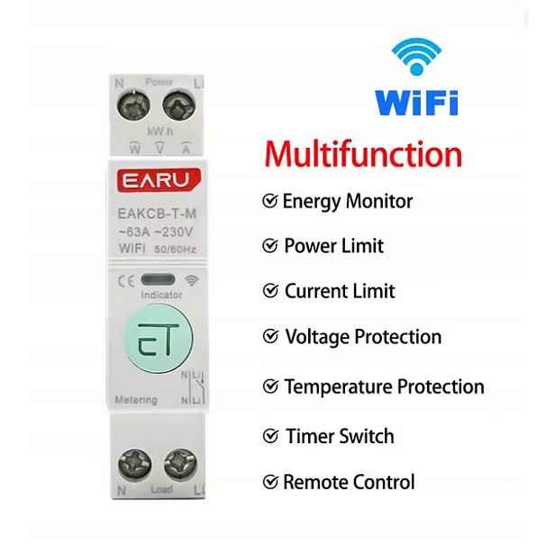 Earu Eakcb-t-m Power WiFi – Inteligentní nadproudový vypínač 63A, měření