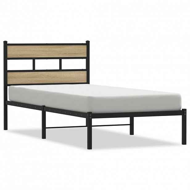 vidaXL Kovový rám postele bez matrace dub sonoma 75 x 190 cm