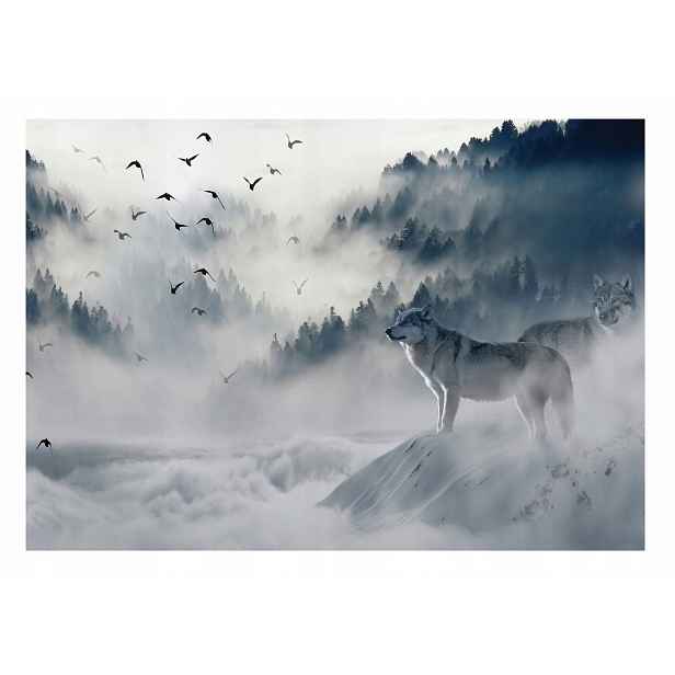 Fototapeta Les V Mlze Vlk Hory Stromy 3D Ložnice Obývací Pokoj Tapeta 368x254