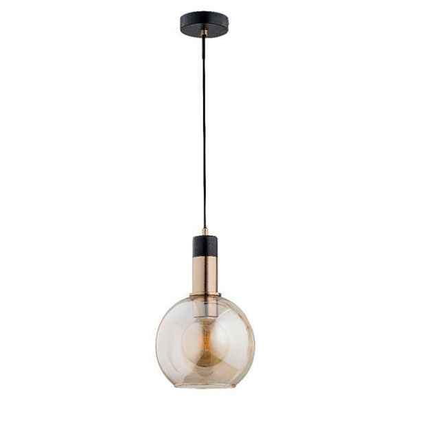Moderní závěsná lampa z černého zlata, jantarová koule Alfa