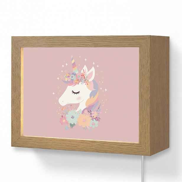 OnlyWow NÁSTĚNNÁ LAMPA Jednorožec - růžová - květiny 20x15 cm
