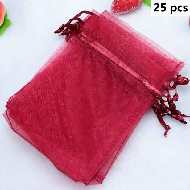 TEMU Dárek pro Ni/Něj 25 ks 15*10 cm Vínově červené organzové sáčky, Červené dárkové sáčky se stahovací šňůrkou, Průhledné červené sáčky na šperky,
