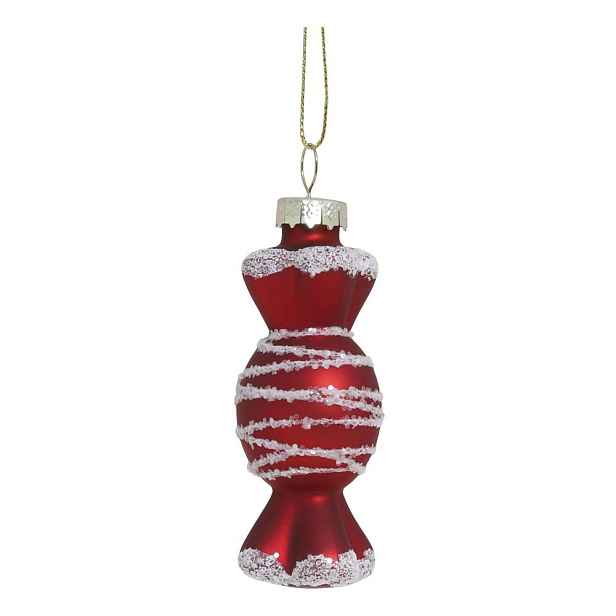 Červenobílá skleněná vánoční ozdoba bonbón - Ø 3,5*8,5cm  Chic Antique