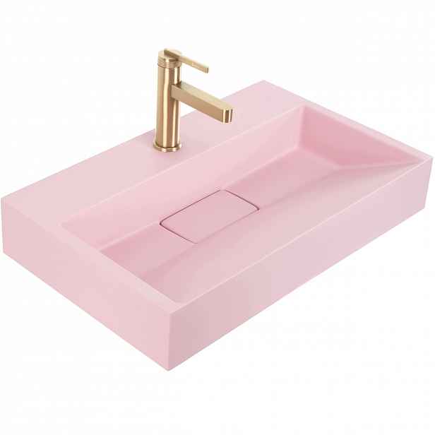 Nástěnné Umyvadlo Na Desku Růžové Obdélníkové 60 CM Rea Goya Pink