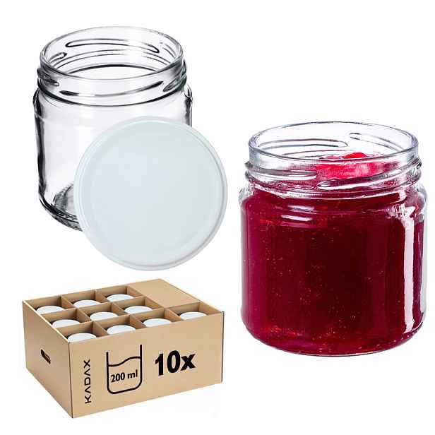 TEMU KADAX Sklenice 200 ml na džem, med a další potraviny + víčka Fi66, 10 ks