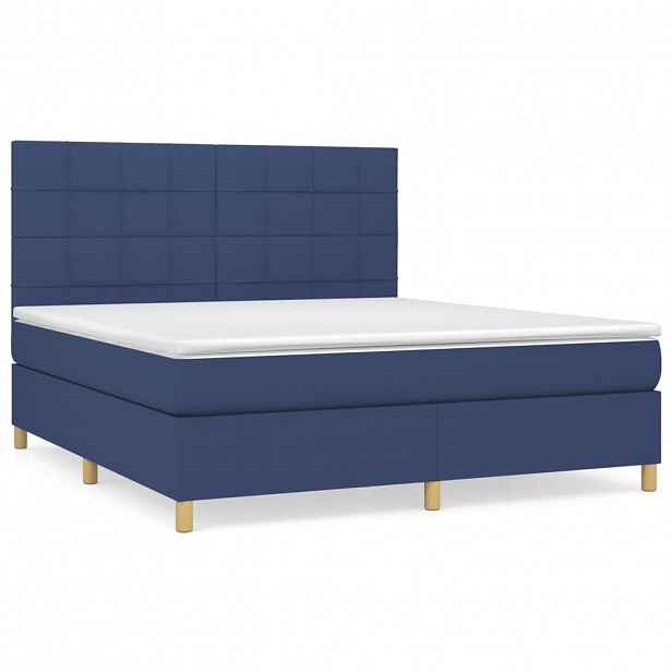 vidaXL Box spring postel s matrací modrá 180x200 cm textil