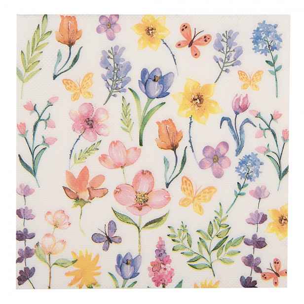 Bílé papírové ubrousky s barevnými květy - 33*33 cm (20ks) Clayre & Eef