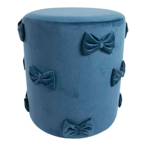 Modrý sametový taburet s mašlemi Pouf Bow blue – 37*37*42 cm Mars & More
