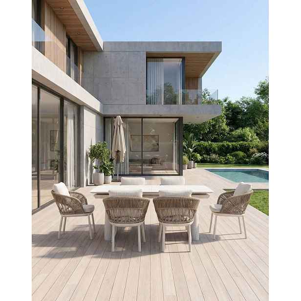 Zahradní set Adora: rozkládací stůl 180-240x100 a 6 židlí