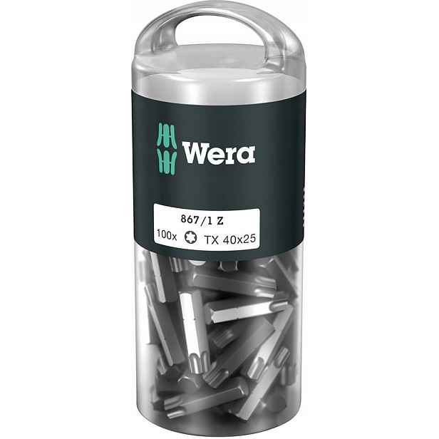Bit Torx TX40x25mm, pro šrouby s hlavou s drážkou Torx, op.100 Ks, na Wera