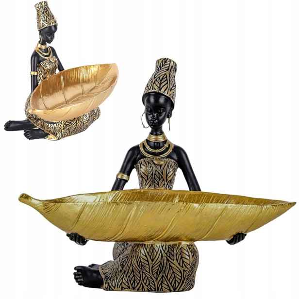 Figurka Z Pryskyřice. Africká Žena S Podnosem. Soška Pro Kancelářský Salon