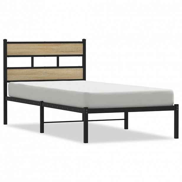 vidaXL Kovový rám postele bez matrace dub sonoma 100 x 190 cm