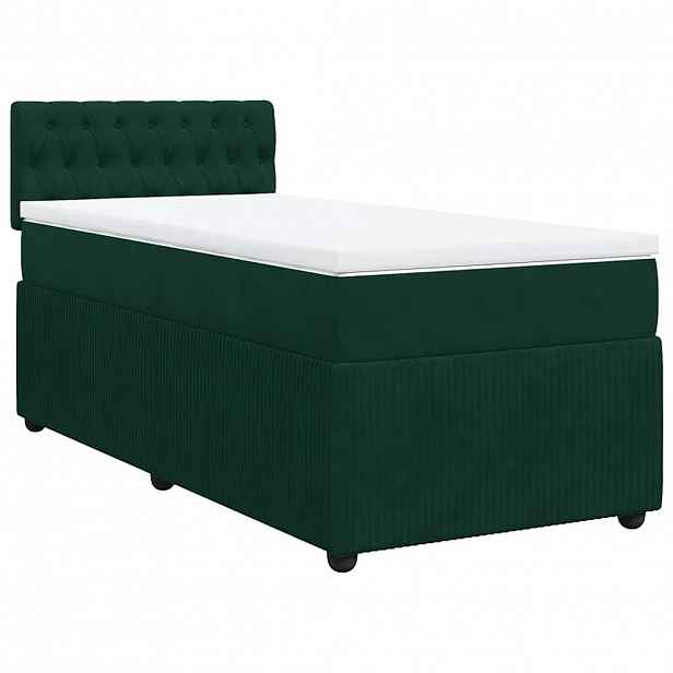 vidaXL Box spring postel s matrací tmavě zelená 90x200 cm samet
