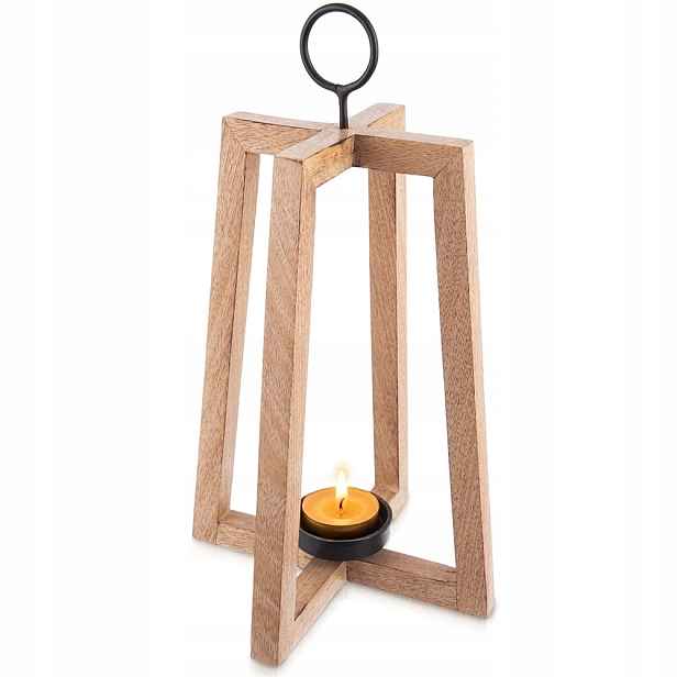 Velký svícen ze dřeva Mango 44 cm Lampion Boho s kovem Orion Loft