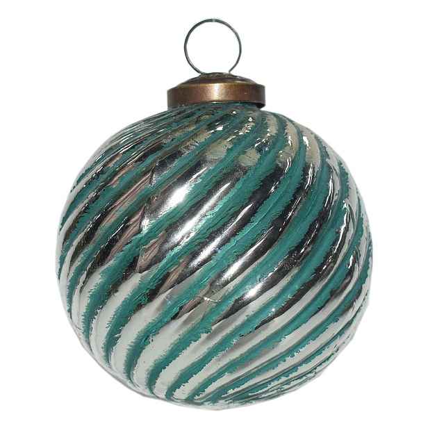 Zeleno-stříbrná skleněná ozdoba koule - Ø 10*10 cm Clayre & Eef